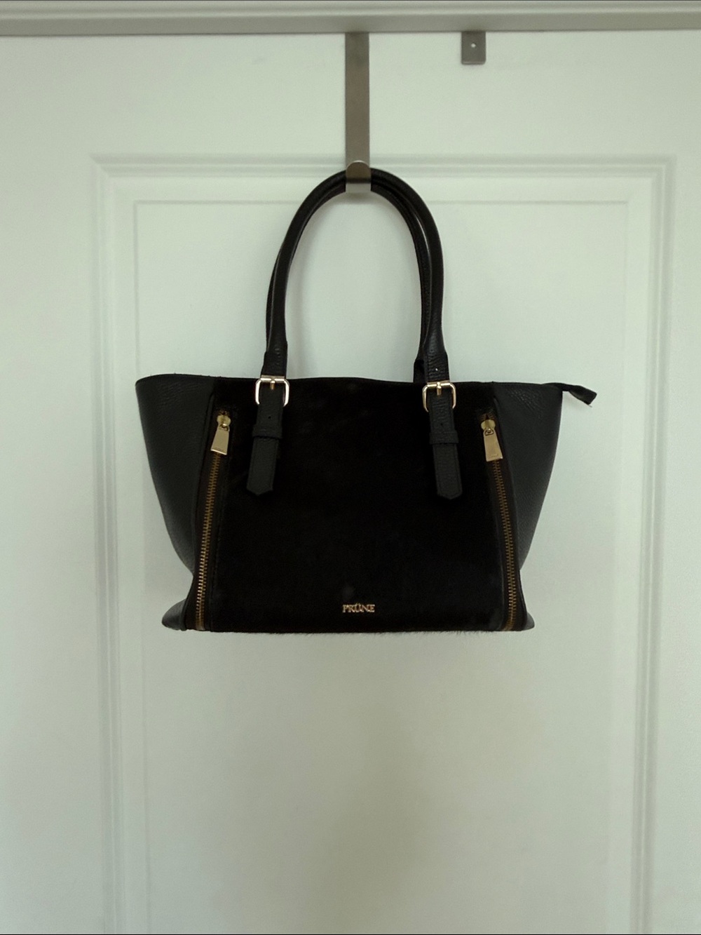 Prune Black Satchel with Gold Hardware